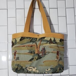 Medium Size Canvas/Fabric Tote  Golf Theme Lining